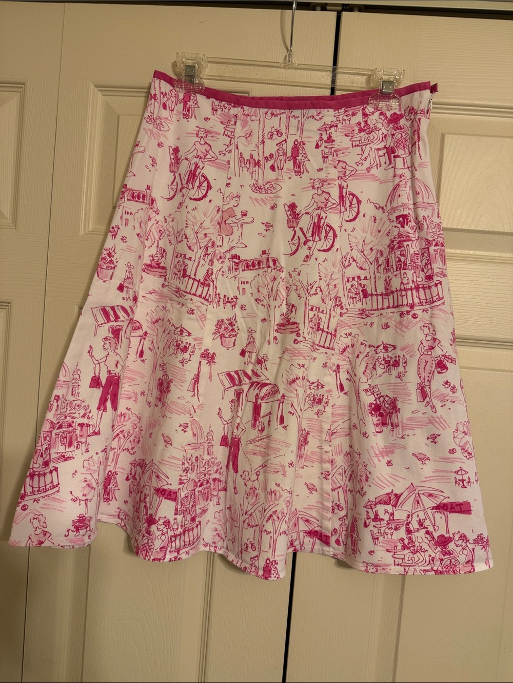 Women’s White & Pink Scenic Print Circle Skirt